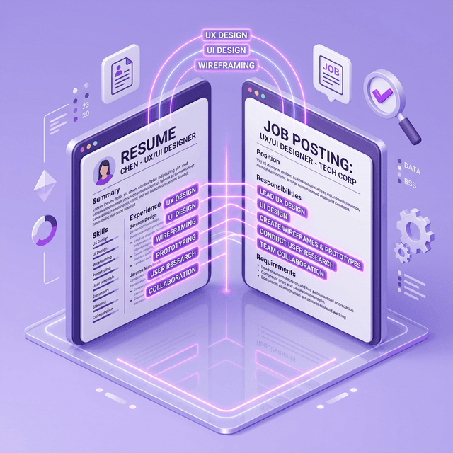 이력서와 채용공고의 키워드가 매칭되는 모습